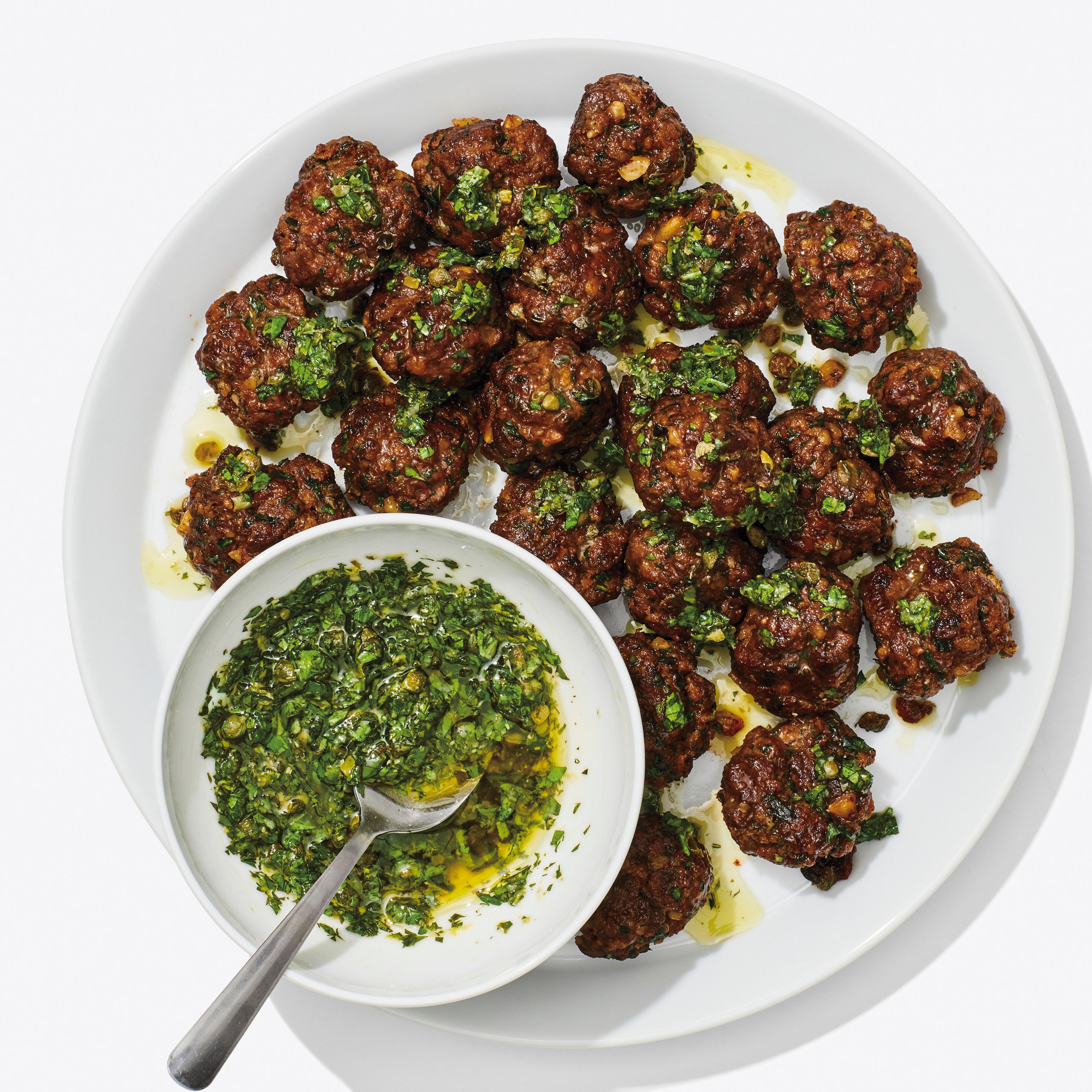 Crispy Sheet-Pan Meatballs With Salsa Verde