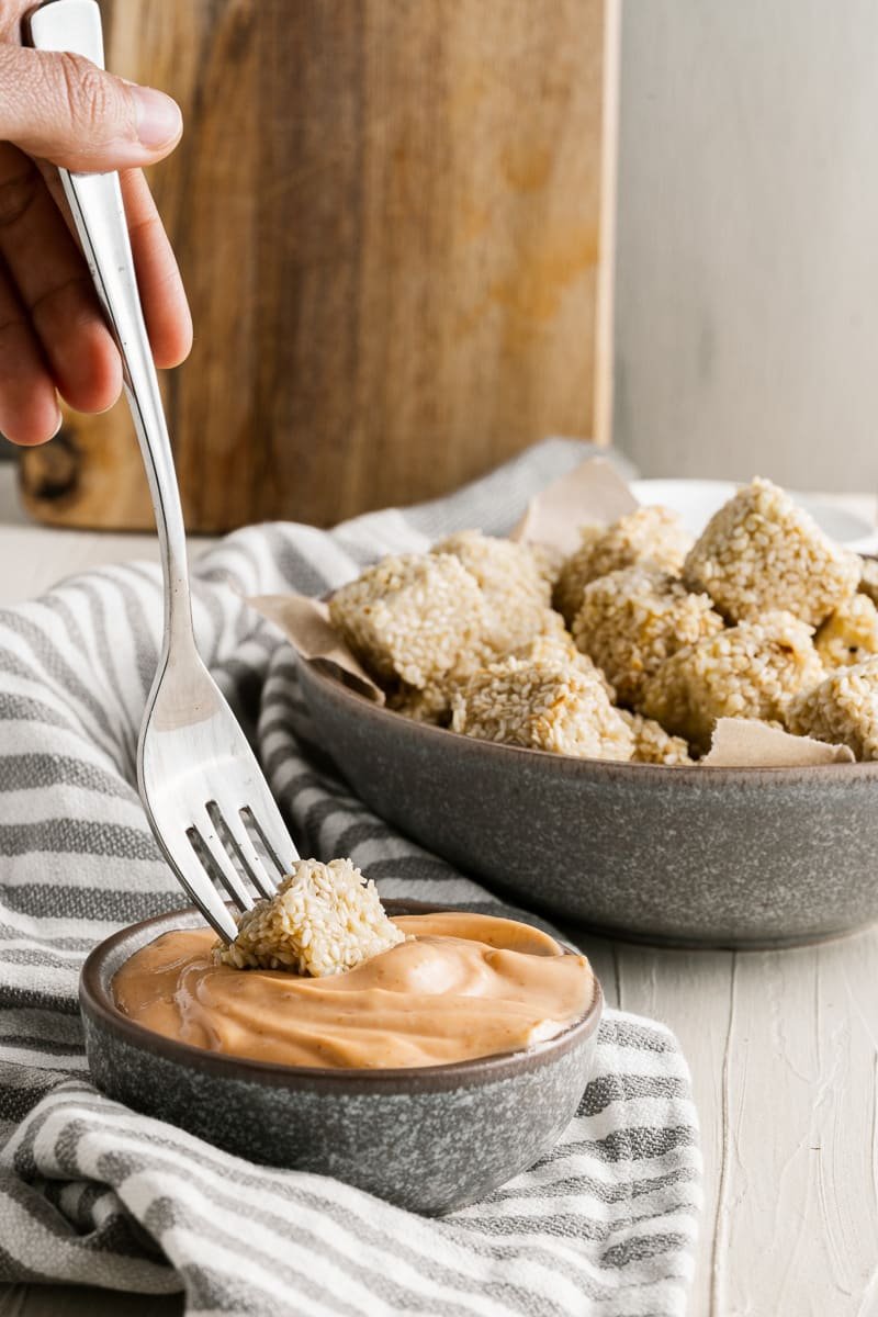 Crispy Sesame Tofu (with Sriracha Mayonnaise)
